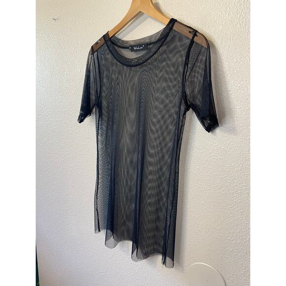 WuLun Mesh Black Crew Neck Short Sleeve Whimsy Goth Style Swim Coverup Small - Picture 3 of 8